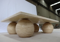 Table basse en marbre travertin au design moderne pour salon, base sphérique en pierre naturelle, table basse en travertin