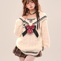 Pulls de couleur contrastée à col marin de Style Preppy avec nœud papillon Vintage décontracté pulls à manches longues en vrac
