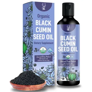 OEM olio di semi di cumino nero puro Nigella Sativa semi di cumino integratore di supporto immunitario articolazioni pelle capelli olio di semi neri spremuto a freddo