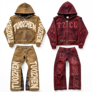 Custom Reflective Hoodie Set Men Tech Fleece <strong>Tracksuit</strong> Clothing Manufacturer Street Zip up Retro <strong>Couple</strong> <strong>Matching</strong> <strong>Tracksuit</strong> - Product Image 1