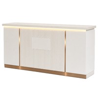 Comptoir d'accueil pour salon de beauté, vitrine laquée haute brillance avec éclairage LED, blanc/doré, pour magasin de vêtements/hôtel