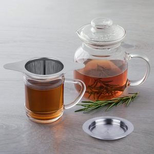 Infuseur à thé moderne en acier inoxydable 18/8, maille extra fine, avec doubles poignées pour suspendre théières, tasses et mugs - Product Image 4