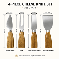 Juego de Cuchillos para Queso FLYWOD, Cuchillos de Acero Inoxidable con Mango de Madera, 4 Piezas, Utensilios para Queso para Restaurante