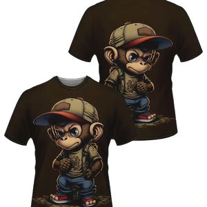 T-shirt unisexe décontracté d'été, imprimé 3D créatif motif singe, 100% polyester respirant et à séchage rapide, haute qualité - Product Image 1
