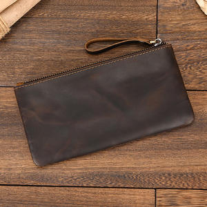 Bolso de piel auténtica Crazy Horse para hombre y <span class=keywords><strong>mujer</strong></span>, maletín de cuero fino, billetera larga y delgada - Product Image 3