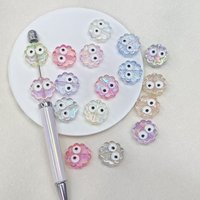 Perles en vrac en acrylique AB irisé de 20 mm, motif œil de monstre, fleur, dessin animé Kawaii, festonnées, pour stylos perlés et bracelets DIY, vente en gros