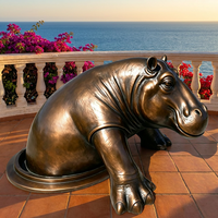 Statue d'hippopotame en bronze sur mesure - Moulage à la cire perdue personnalisé avec patine antique appliquée à la main - Sculpture animale 3D pour la Fête Nationale