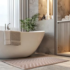 CF <strong>Brown</strong> Weave Waffle <strong>Bath</strong> <strong>Mat</strong> Super Absorbent Non Slip <strong>Bath</strong> <strong>Mats</strong> for Bathroom Floor Machine Washable Bathroom Rugs with Tassels - Product Image 1