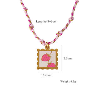 Harga pabrik kartu <span class=keywords><strong>Tarot</strong></span> Enamel wanita kalung liontin besi tahan karat emas 14K cherry hati merah untaian tali katun warna-warni - Product Image 4