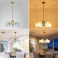 Lustre moderne style ferme avec pampilles dorées, réglable en hauteur, pour salle à manger et salon