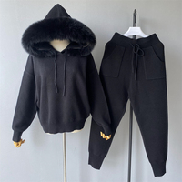 Ensemble deux pièces personnalisé pour femme : pull à capuche en laine tricotée respirant et pantalon large avec logo frontal
