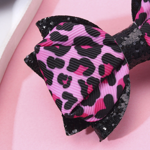 CN 3 pulgadas Boutique Classic Glitter Hair Bow Ribbon Leopard Print Hair Clip para niños pequeños niñas - Product Image 5