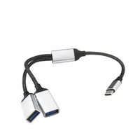Adaptor Laptop Tablet, Tipe C ke dua USB 2.0 OTG beberapa Hub USB C Male ke Dual USB Female untuk Laptop Tablet