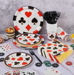 Juego de vajilla de decoración de fiesta de cumpleaños con tema de Casino de 144 piezas con platos, servilletas, tazas y cubiertos, Casino sirve 24 platos de póquer - Product Image 4
