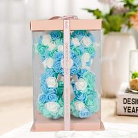 Bunga Buatan Tangan Berbentuk Beruang Warna Polos untuk Hari Valentine, Ulang Tahun, dan Hari Ibu, Pernikahan, dengan Kotak Hadiah Biru 10 inci
