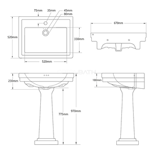 Ortonbath thiết kế hiện đại phòng tắm bệ bồn rửa cổ điển Trắng thủy tinh Trung Quốc sứ Victoria bệ lưu vực với tràn - Product Image 6