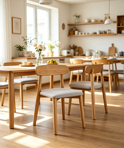 Modern Scandinavian Wooden <b>Chair</b> With Light Gray Upholstery And Solid <b>Back</b> For Home Dining Furniture - Product Image 5