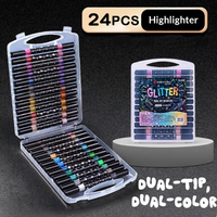Lot de 24 marqueurs acryliques scintillants en plastique, stylos surligneurs perlés à paillettes pour cahiers, dessins colorés pour enfants et étudiants