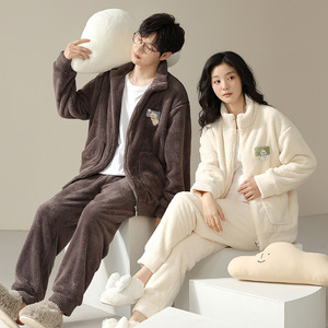 Pijamas para Parejas, Forradas de Felpa, Gruesas, de Felpa de Coral, Ropa de Casa, Primavera y Otoño para Mujer, Traje de Abrigo para Hombre Adolescente - Product Image 4