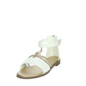 Sandali Patrizia Pepe da ragazza, bianchi e oro, con cinturino alla caviglia, scarpe estive piatte. - Product Image 6
