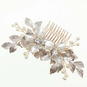Liyounq — <span class=keywords><strong>Barrette</strong></span> en métal doré <span class=keywords><strong>Rose</strong></span> clair pour mariage, peigne nuptial avec strass en forme de fleur faite à la main - Product Image 2