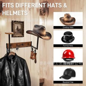 Soporte de pared para cascos, perchero combinado de hierro y madera, organizador multifuncional para equipo de motocicleta y sombreros - Product Image 3