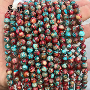 Gran oferta de cuentas de piedras preciosas naturales pulidas de <span class=keywords><strong>jaspe</strong></span> imperial rojo <span class=keywords><strong>azul</strong></span>, cuentas de <span class=keywords><strong>jaspe</strong></span> imperial sueltas redondas para hacer pulseras - Product Image 3