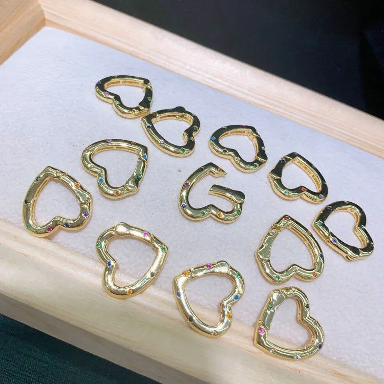 Accessoire de bijoux en cuivre plaqué or, en forme de cœur, Zircon coloré, DIY, pour la fabrication de bracelets et de colliers, vente en gros, 1 pièce