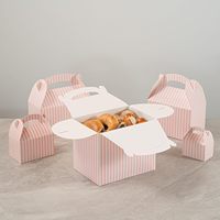Boîtes à cadeaux pour fêtes, boîtes cadeaux attrayantes avec poignée, design rayé, boîtes en papier rose et blanc pour fêtes