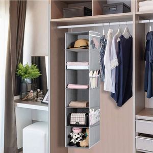 6-<b>shelf</b> Non-woven Collapsible <b>Shelves</b> Hanging Closet Storage Bag Hanging Wardrobe Organizer with Mesh Pockets - Product Image 3