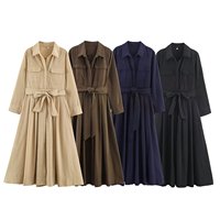 Robe chemise décontractée à manches longues et col rabattu, 4 coloris, couleur unie, pour femmes
