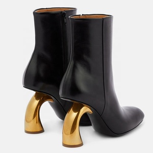 Gold <b>Hook</b> Heels Women Square Toe Ankle Boots Custom High-Heeled Solid <b>Shoes</b> Stretchy Side Zipper Short - Product Image 4