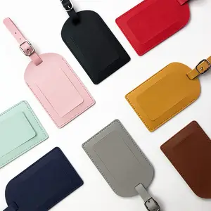 Custom Pu Leather Baggage Bag Tag Privacy Protection Luggage Travel Name Tags Backpack Label Suitcase Luggage Tags for Women Men