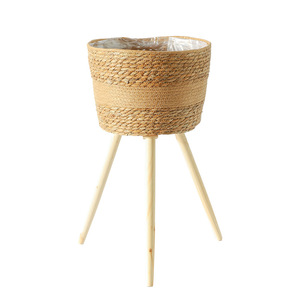 Support à fleurs haut en bois massif de style nordique, panier à fleurs en paille tressée, pot à Pothos en rotin pour la décoration du salon et du <span class=keywords><strong>balcon</strong></span> - Product Image 5