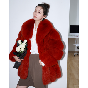Manteau de fourrure de renard rouge personnalisé veste d'hiver unisexe avec fourrure pour les femmes recadrée grande taille luxe dames longue veste de fourrure véritable - Product Image 3