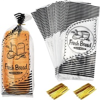 Sacs à pain avec attaches 18x8x4 pouces, transparents, réutilisables, avec fermeture à attache, sacs de boulangerie chinois pour pain frais, pain au levain et sandwichs