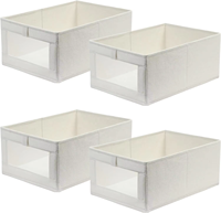 Étagère de rangement pliable en lin pour placard avec fenêtre transparente, bacs de rangement pour jeans et jouets, organisation de draps pour systèmes de garde-robe