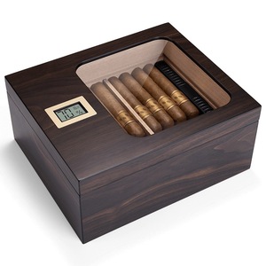 Wooden Cigar Humidor with Digital Hygrometer Rectangular Polished Surface Moisture Proof <b>Storage</b> <b>Box</b> Classic Design - Product Image 2