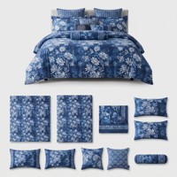 Ensemble de literie en microfibre indigo floral, 10 pièces, taille king, ensemble de housse de couette, textile de maison