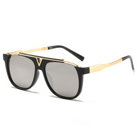 Dernières Lunettes de Soleil Unisexe Tendance à Monture Plate de Bonne Qualité pour Hommes et Femmes, Style Métallique en V, Forme Ronde, Idéales pour le Streetwear