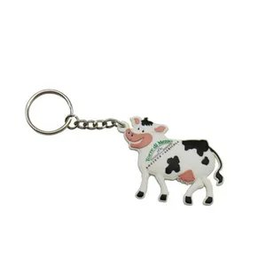 ✓ Vintage Black White Plastic Cow Figure Metal Keychain Chain Key