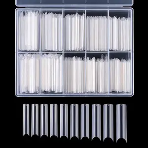 200 Pcs XXL Long Straight Square Shape Tips for Acrylic False Nail with Box Extra Long XL C-Curve Tips Half Cover Nail Tips