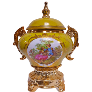 Vase de table artisanal en céramique personnalisé OEM Pot de gingembre Vase en <span class=keywords><strong>porcelaine</strong></span> de <span class=keywords><strong>Delft</strong></span> Vase floral marron et or avec couvercle pour la décoration intérieure - Product Image 3