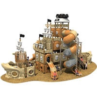 Équipement de terrain de jeu extérieur sur le thème des pirates pour enfants avec toboggans tunnel requin et tour phare pour parcs, écoles et communautés