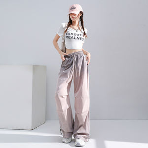 Pantaloni <span class=keywords><strong>Cargo</strong></span> a gamba larga con laccio a vita alta stile americano Casual pantaloni della tuta a gamba larga - Product Image 2