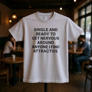 Camiseta divertida con meme de meme, regalo divertido, para personas solteras y listas para sentirse nerviosas al estar con cualquiera que les atraiga. - Product Image 3