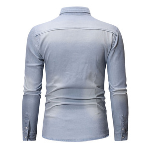 <span class=keywords><strong>Camicia</strong></span> di <span class=keywords><strong>Jeans</strong></span> a maniche lunghe di alta qualità <span class=keywords><strong>camicia</strong></span> da uomo in cotone tinta unita primavera per uomo camicie da uomo Casual primavera - Product Image 4