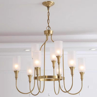 Lustre LED en verre et cuivre de style moderne vintage américain, E12, lumière blanche chaude décorative, luminaire suspendu pour salon, salle à manger