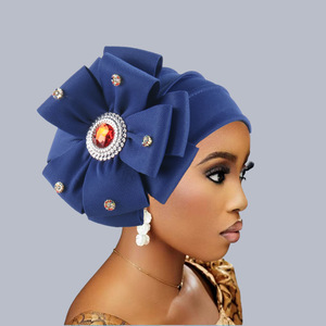 Nouvelle Mode 8 Couleurs Bandana Ethnique Fleur en Cristal Diamant Chapeaux Turban Musulman Chapeau Africain Bonnets <span class=keywords><strong>Femme</strong></span> Fille Maille - Product Image 3