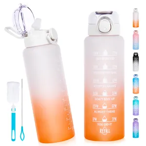 Custom 32oz 1 Liter 1000ml Leakproof Plastic Gym Sports Motivational Water Bottle With Time Marker